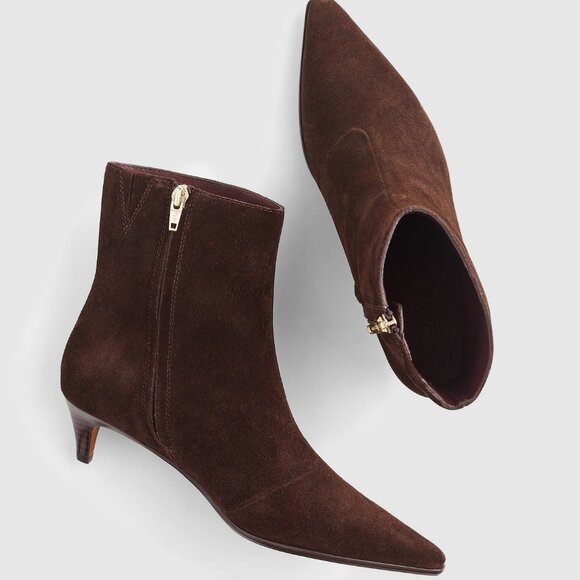 Madewell Shoes - NWOT Madewell The Emilie Ankle Kitten Heel Suede Boots Brown Dark Carob
